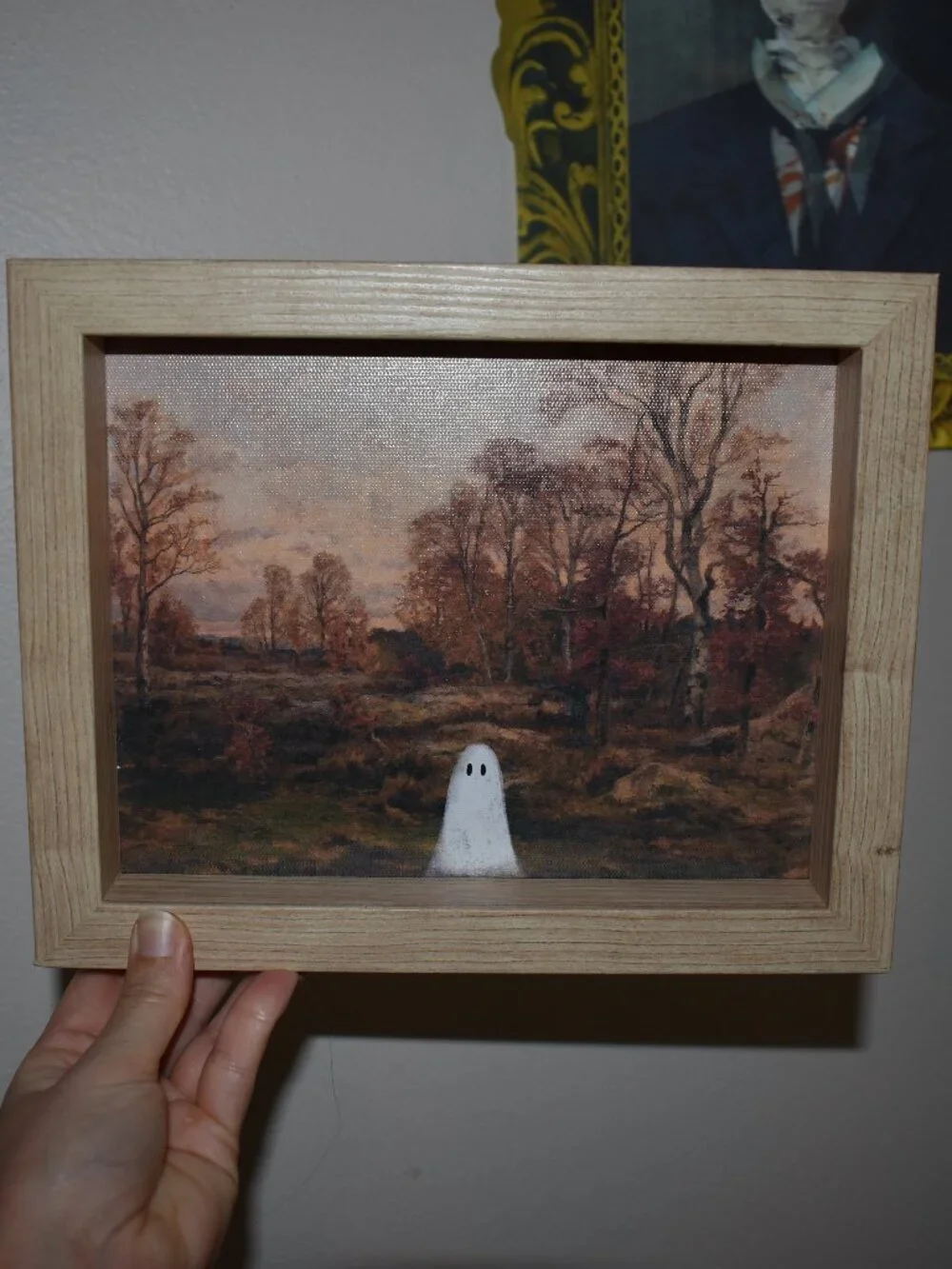 Cottage Farmhouse Framed Ghost Forest Picture Wall Art Fall Halloween Decor
